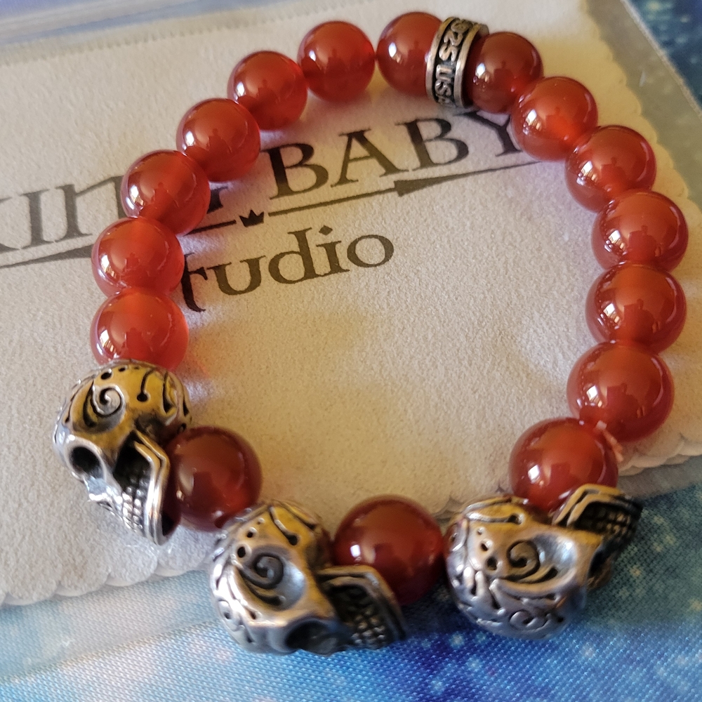 King Baby Studio Red Beaded Skull Bracelet